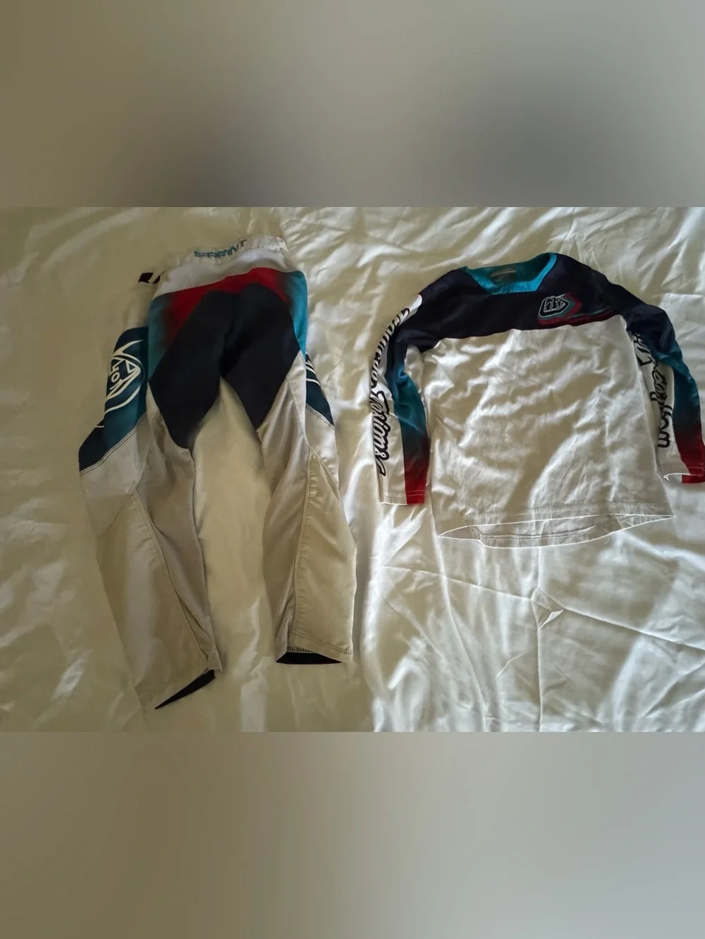 Troy Lee Designs Youth Motocross Jersey & Pants - White, Navy, Teal, Red